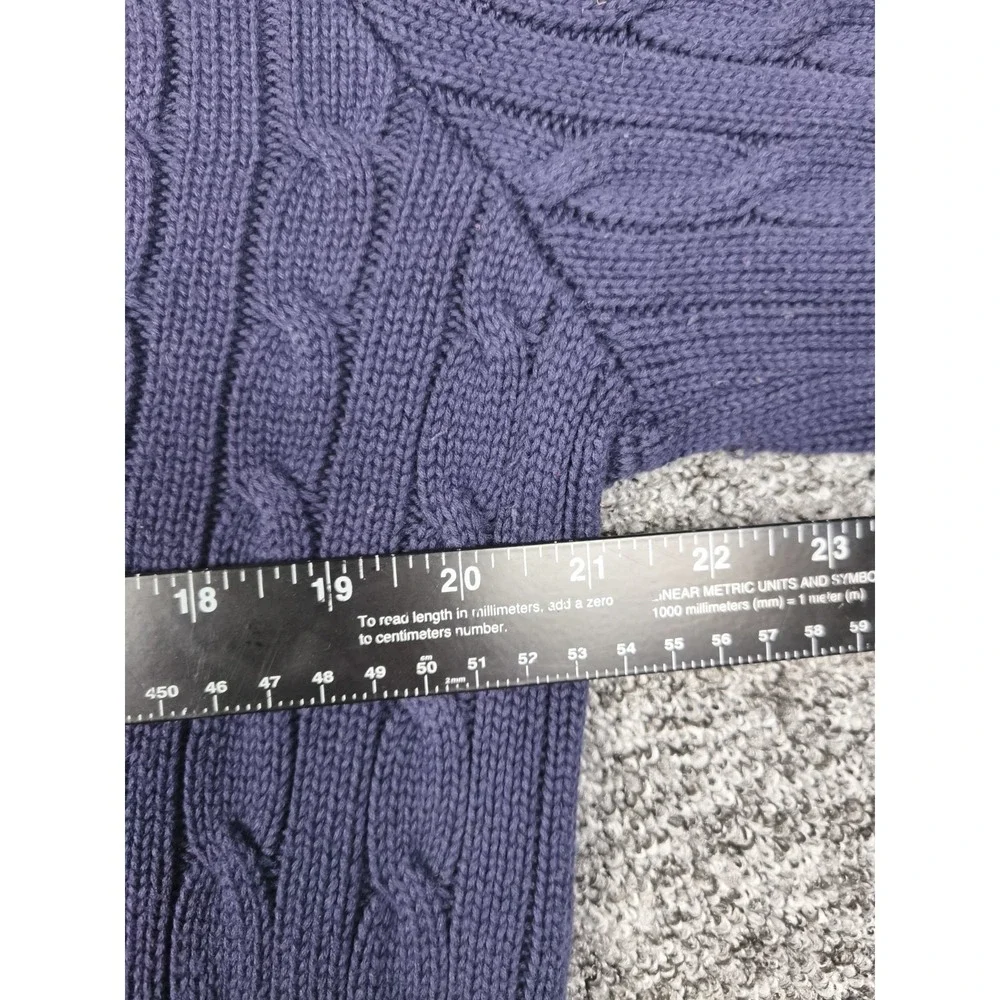 Ralph Lauren Sport Women's XL Navy Blue Pony Cable Knit Cotton Sweater V Neck - Picture 5 of 7